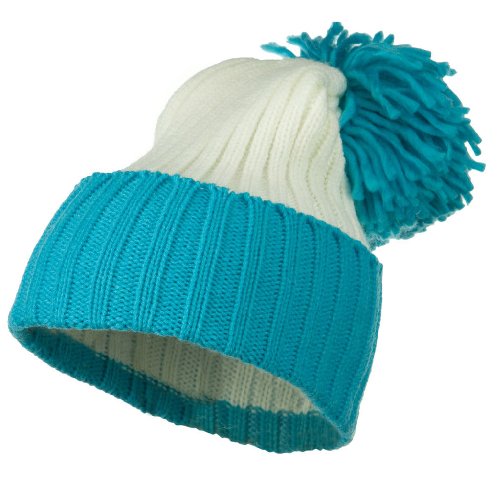 Neon Knit Hat with Pom Pom - Turquoise OSFM