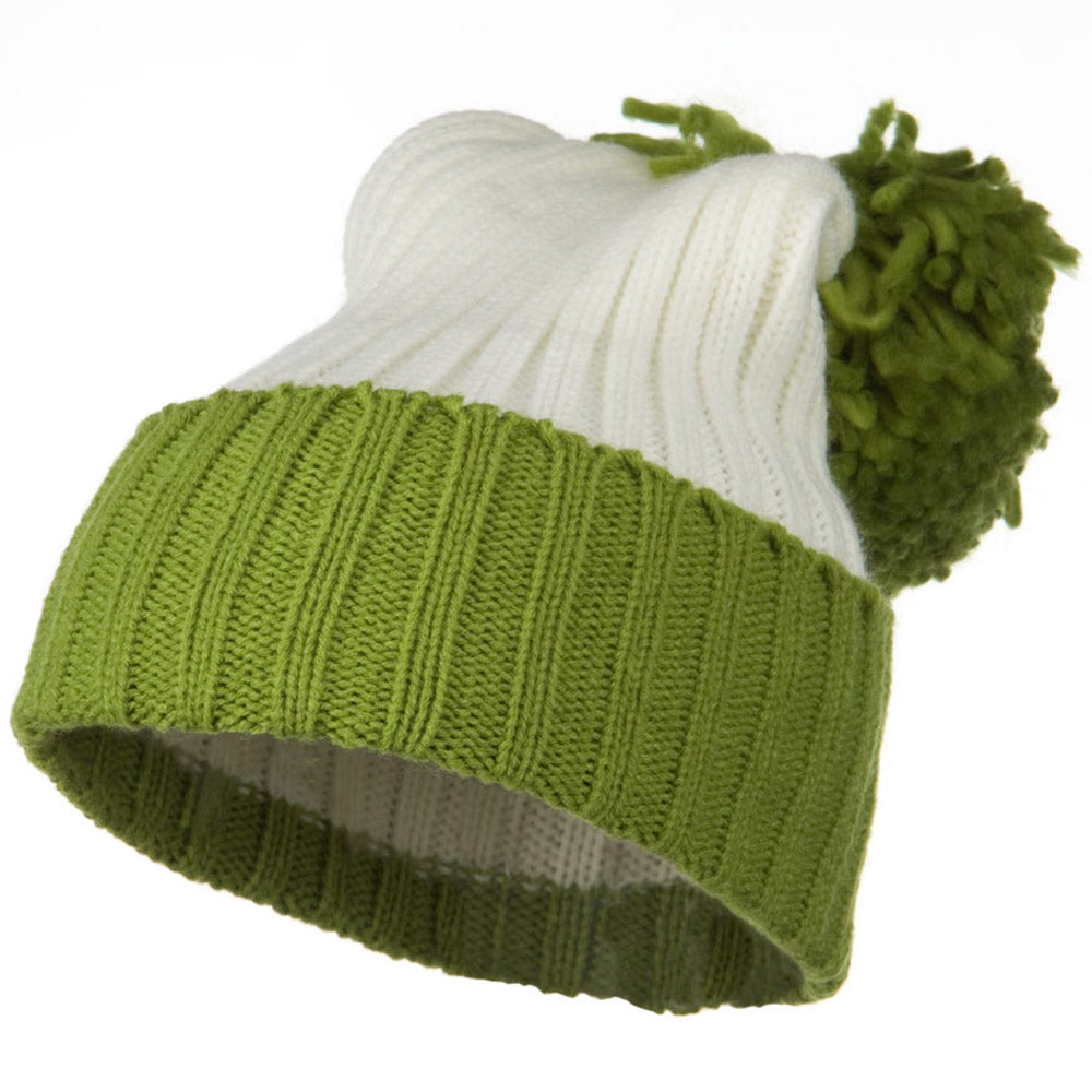 Neon Knit Hat with Pom Pom - Green OSFM