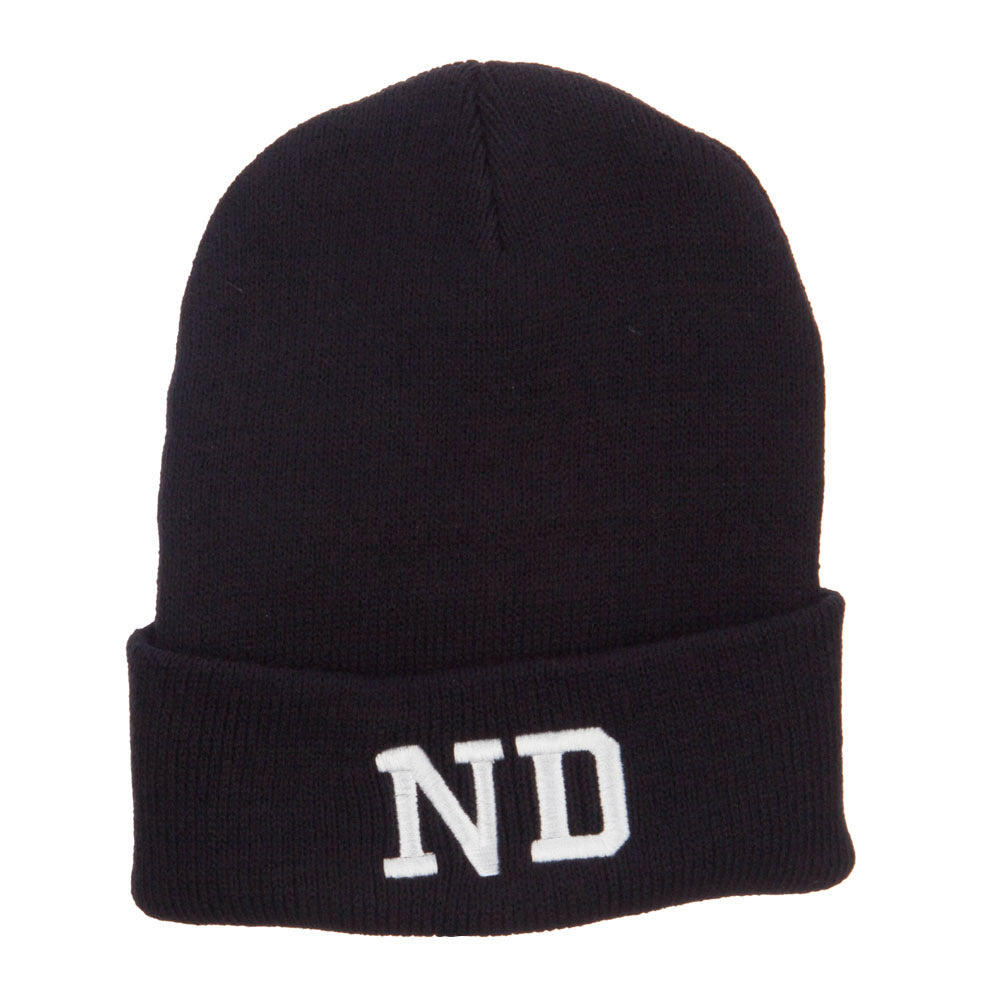 ND North Dakota Embroidered Long Beanie - Black OSFM