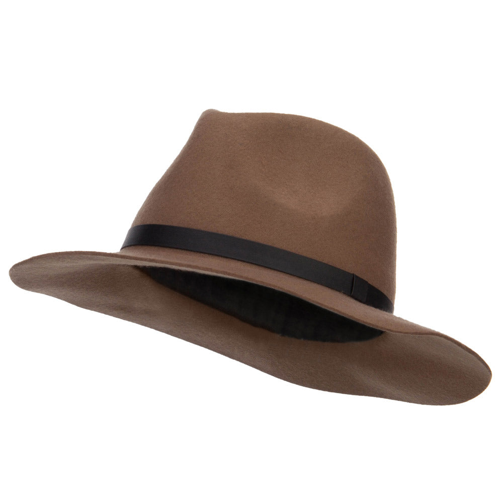 Women&#039;s Leather Band Wool Fedora - Brown OSFM