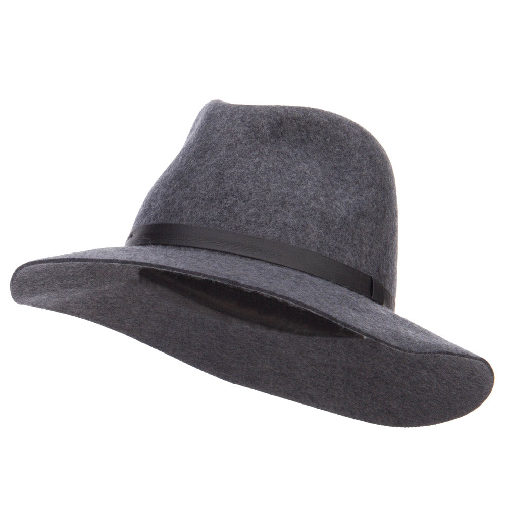 Women&#039;s Leather Band Wool Fedora - Grey OSFM