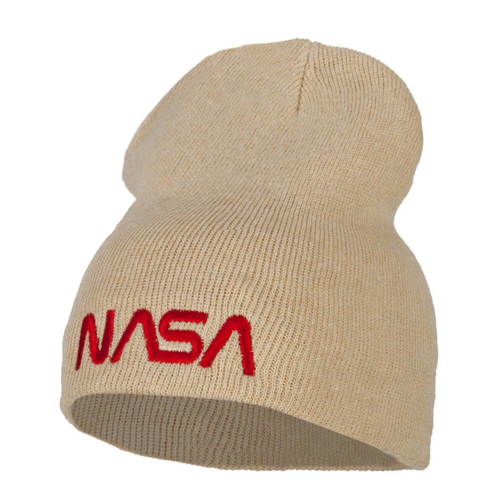 NASA Letter Logo Embroidered Stretch ECO Cotton Short Beanie - Beige XL-3XL