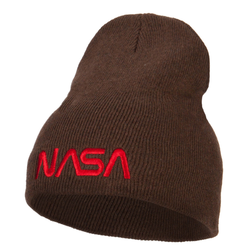 NASA Letter Logo Embroidered Stretch ECO Cotton Short Beanie - Brown XL-3XL