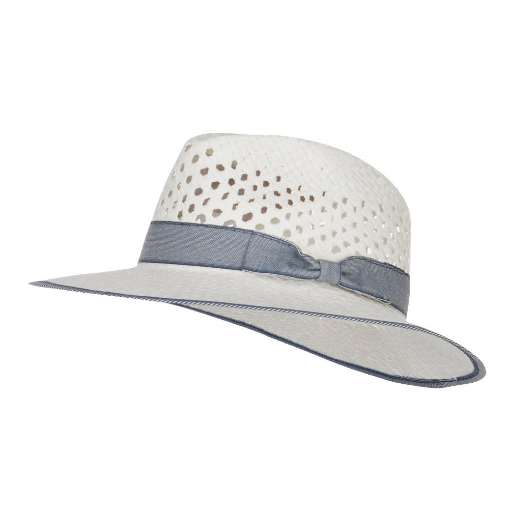 Denim Band Straw Panama Hat - White OSFM