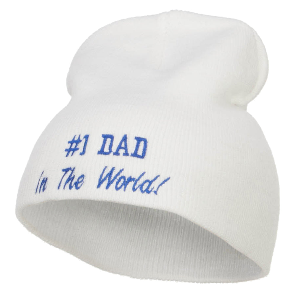 Number 1 Dad In The World Embroidered Short Beanie - White OSFM