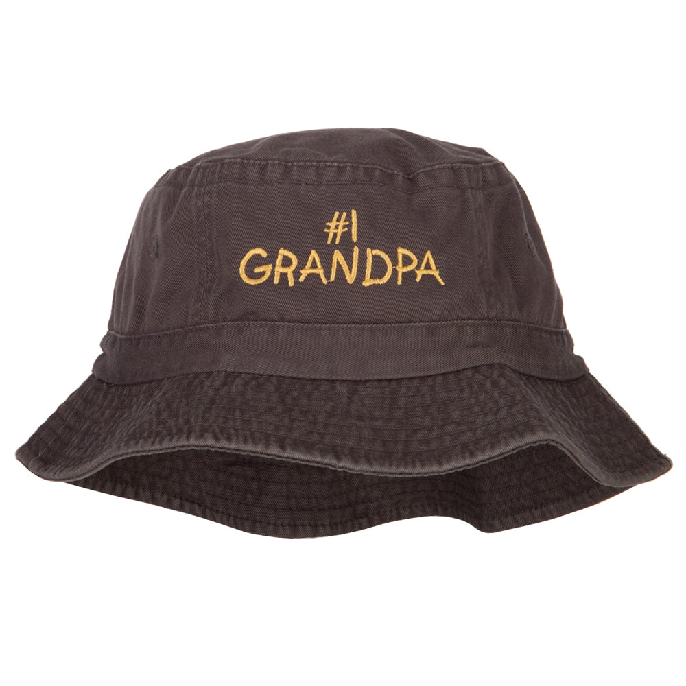 Number 1 Grandpa Embroidered Bucket Hat - Charcoal OSFM