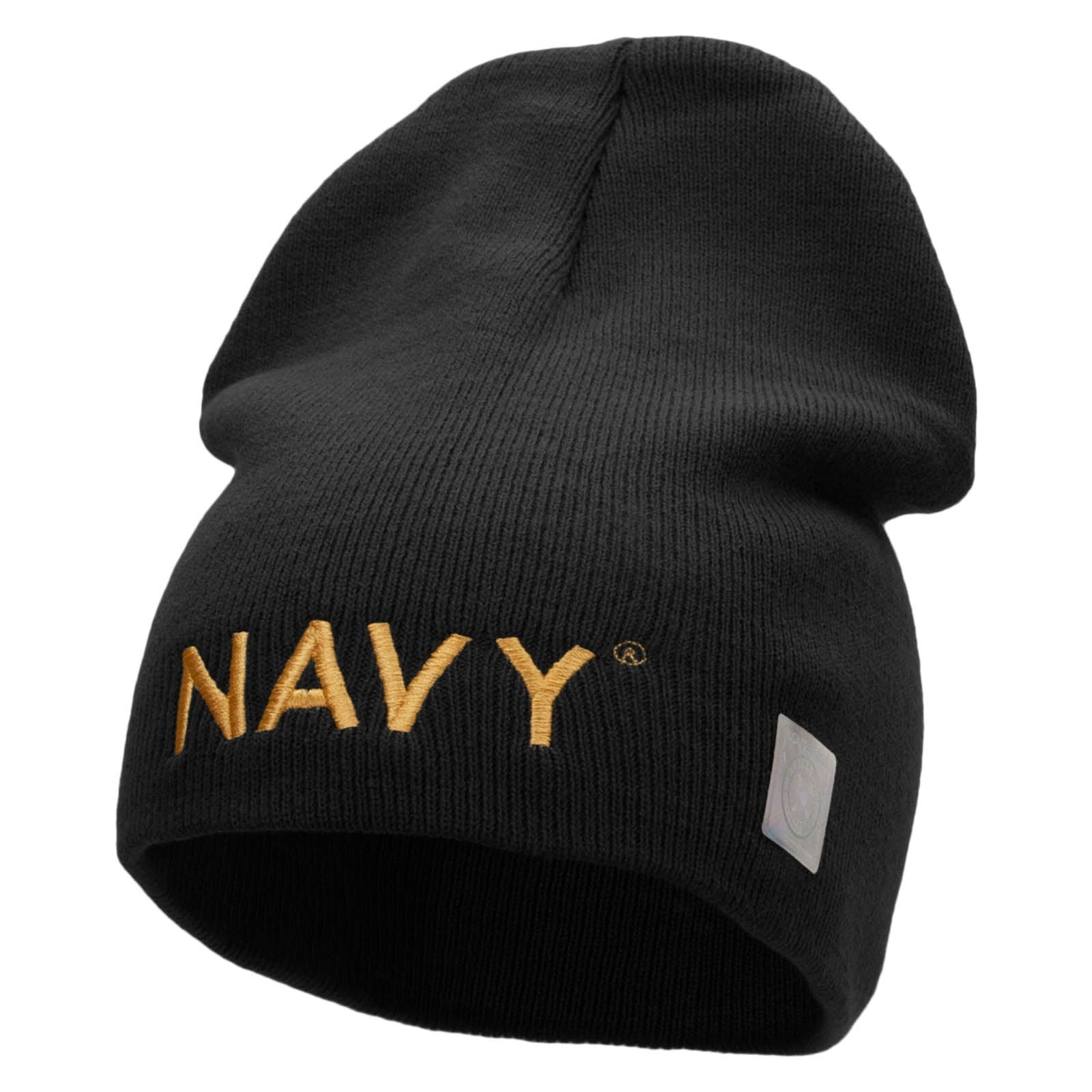 Licensed Navy Military Embroidered Short Beanie Made in USA - Black OSFM