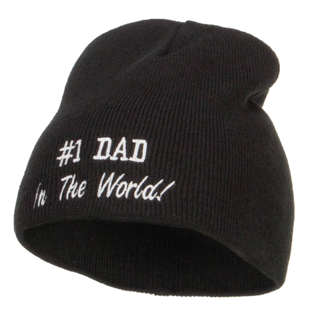 Number 1 Dad In The World Embroidered Short Beanie - Black OSFM