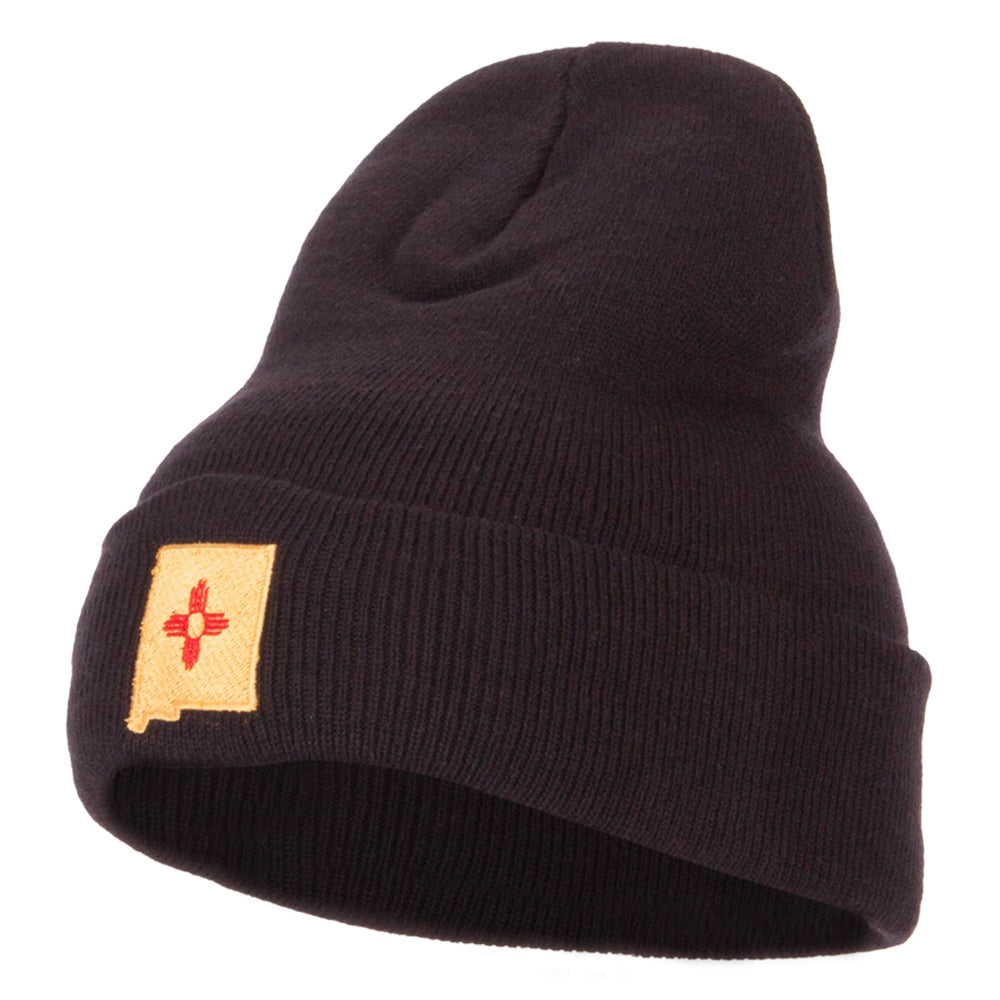 New Mexico Flag Map Embroidered Long Beanie - Black OSFM