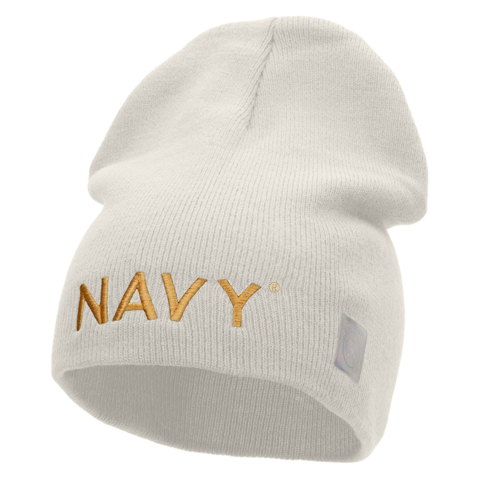 Licensed Navy Military Embroidered Short Beanie Made in USA - White OSFM