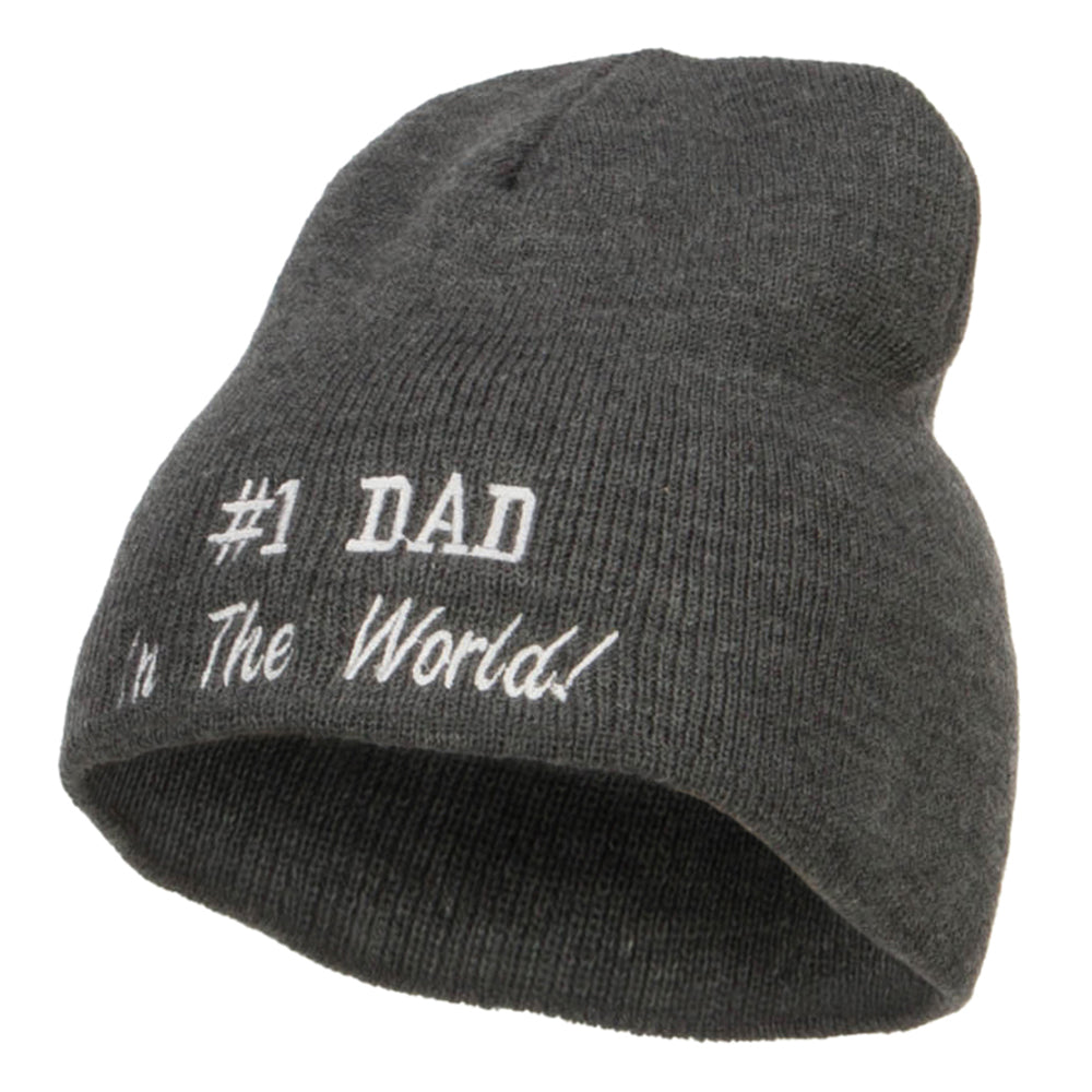 Number 1 Dad In The World Embroidered Short Beanie - Dk Grey OSFM