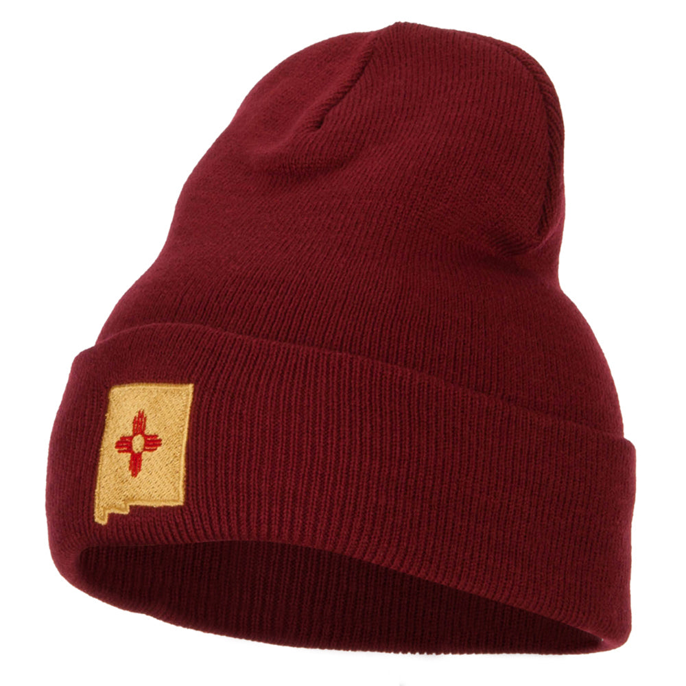 New Mexico Flag Map Embroidered Long Beanie - Maroon OSFM