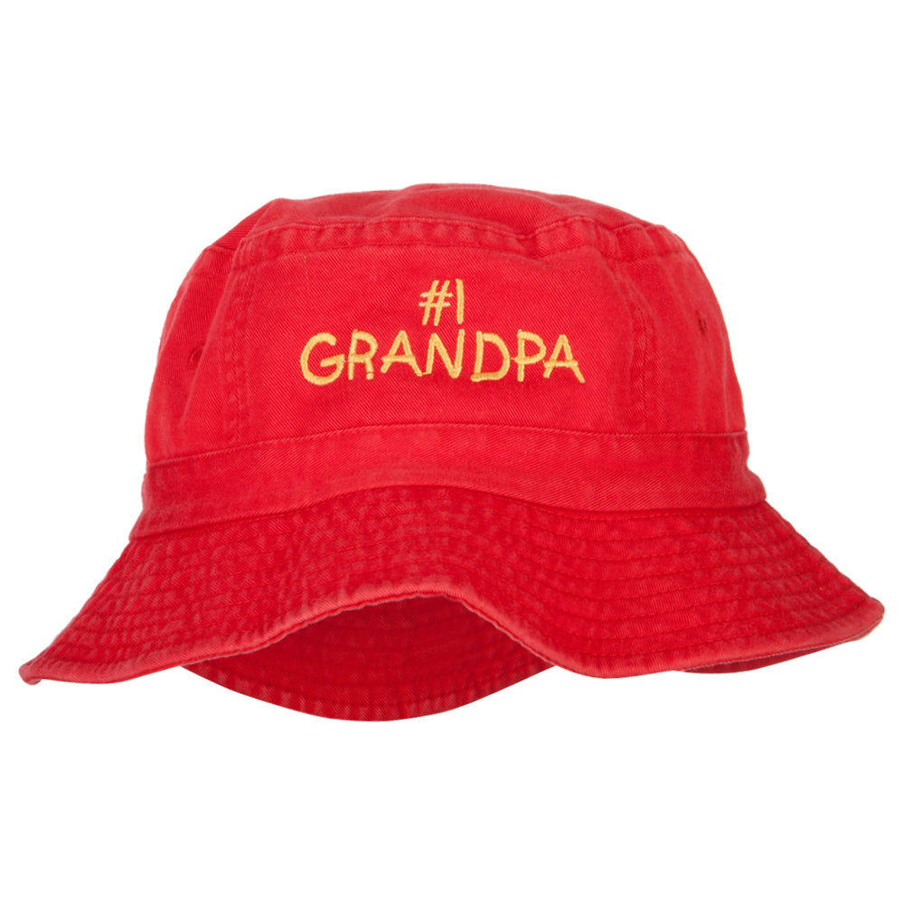 Number 1 Grandpa Embroidered Bucket Hat - Red OSFM