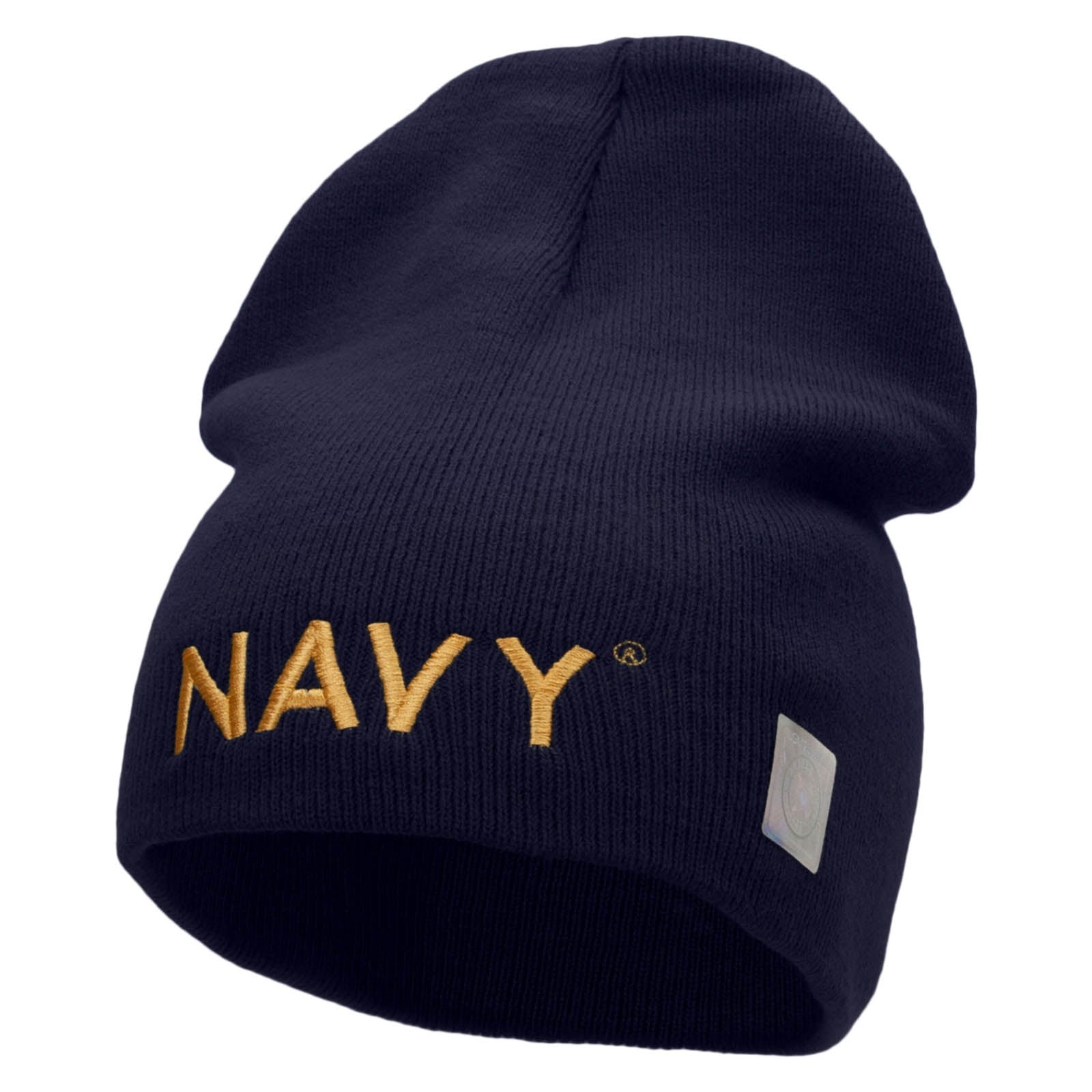Licensed Navy Military Embroidered Short Beanie Made in USA - Navy OSFM