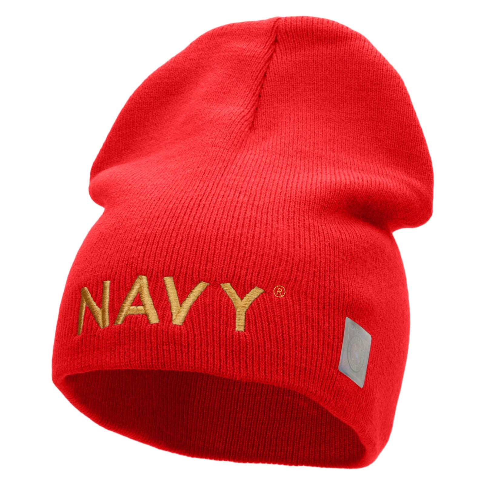 Licensed Navy Military Embroidered Short Beanie Made in USA - Red OSFM