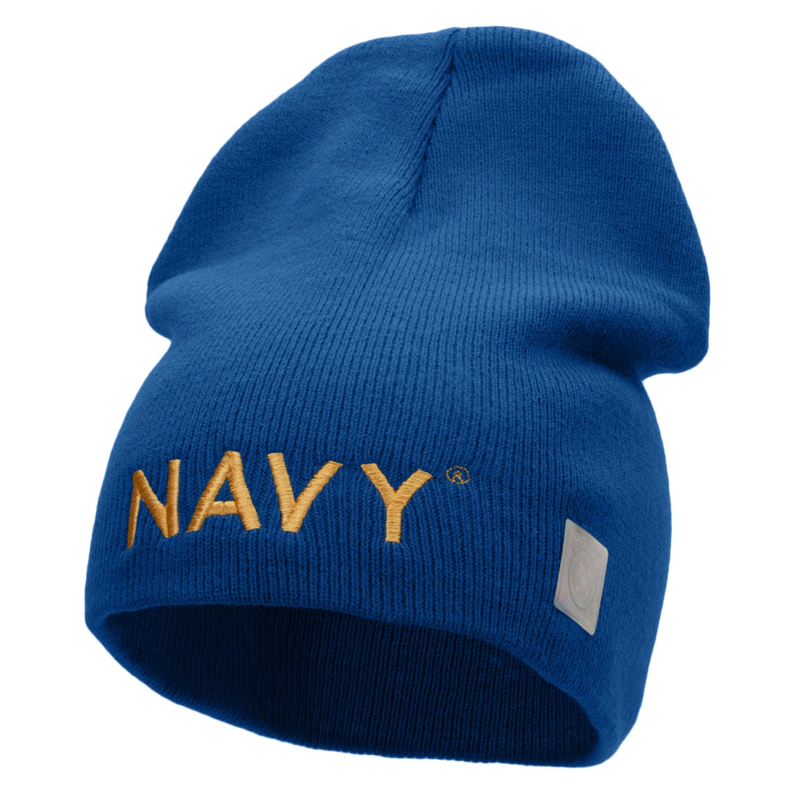 Licensed Navy Military Embroidered Short Beanie Made in USA - Royal Blue OSFM