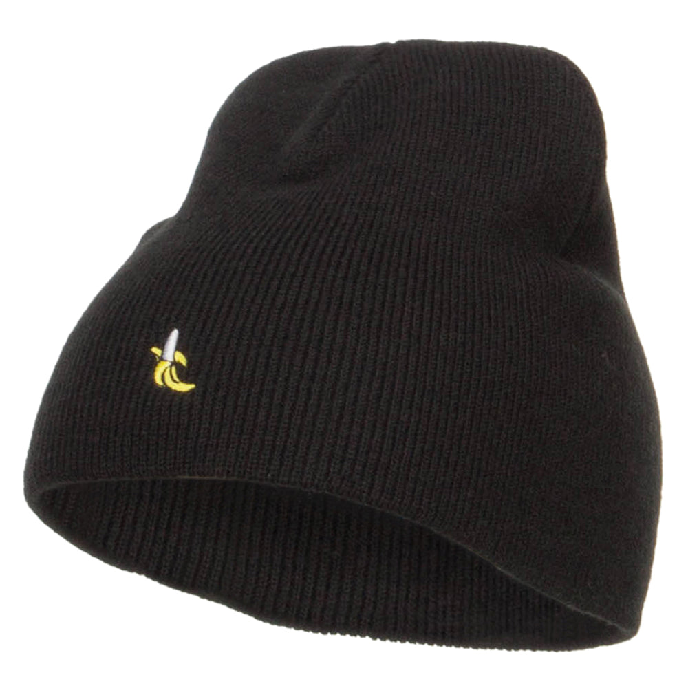 Mini Banana Embroidered Short Beanie - Black OSFM