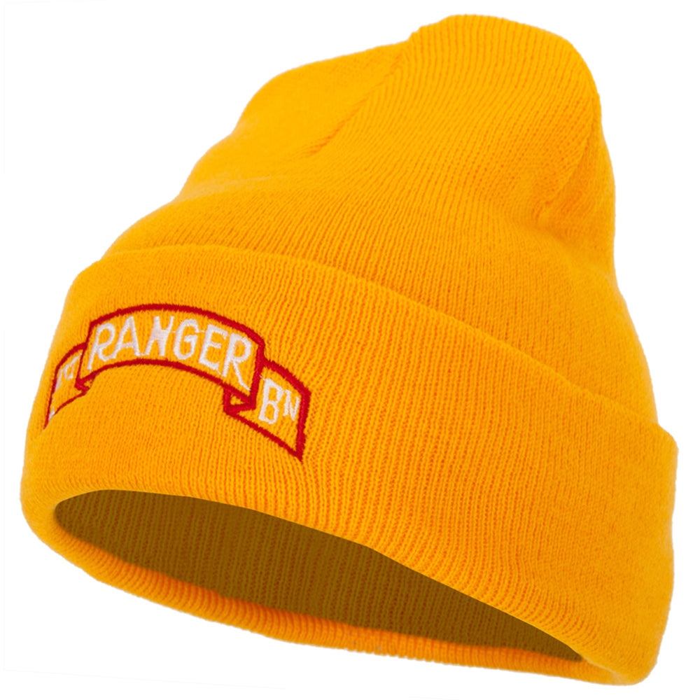 1st Ranger Bn Logo Embroidered 12 Inch Long Knitted Beanie - Yellow OSFM