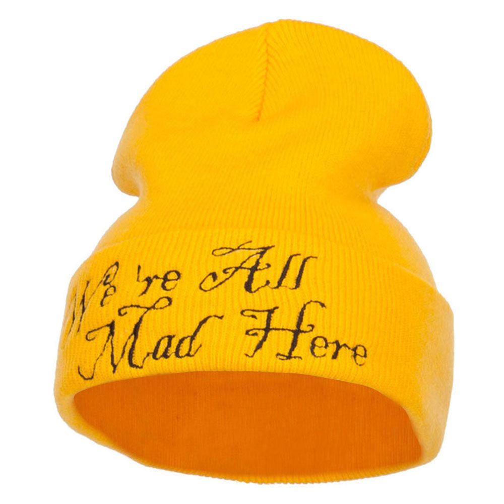 We All Mad Here Embroidered Long Beanie - Yellow OSFM