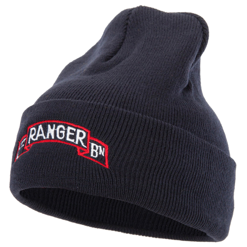 1st Ranger Bn Logo Embroidered 12 Inch Long Knitted Beanie - Navy OSFM