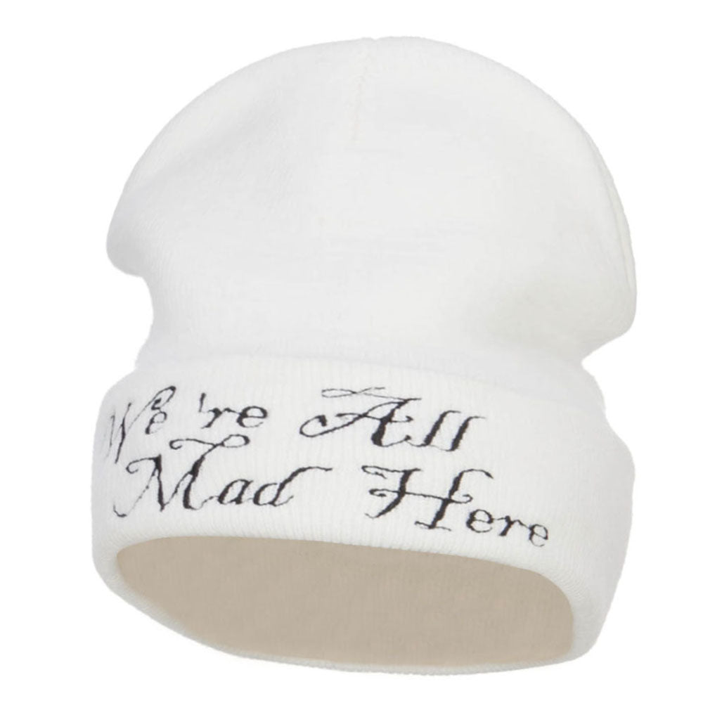 We All Mad Here Embroidered Long Beanie - White OSFM