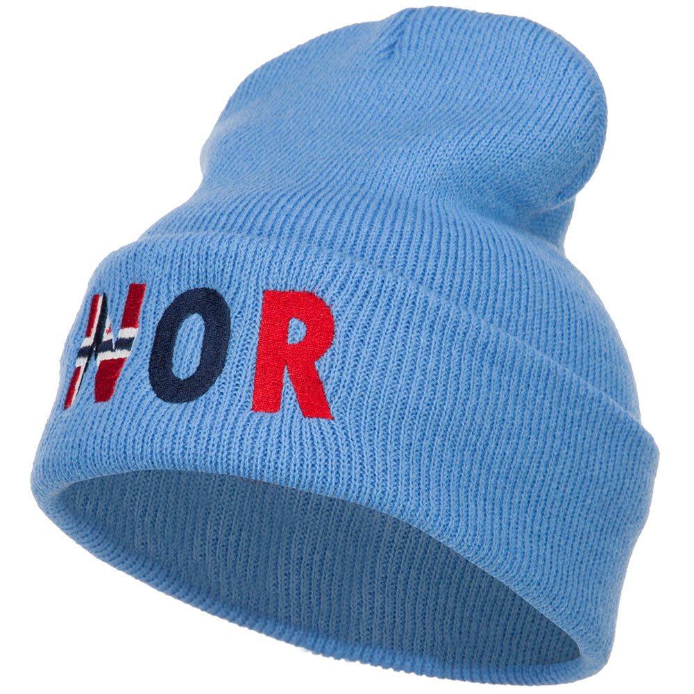 Norway Embroidered Long Beanie - Sky Blue OSFM