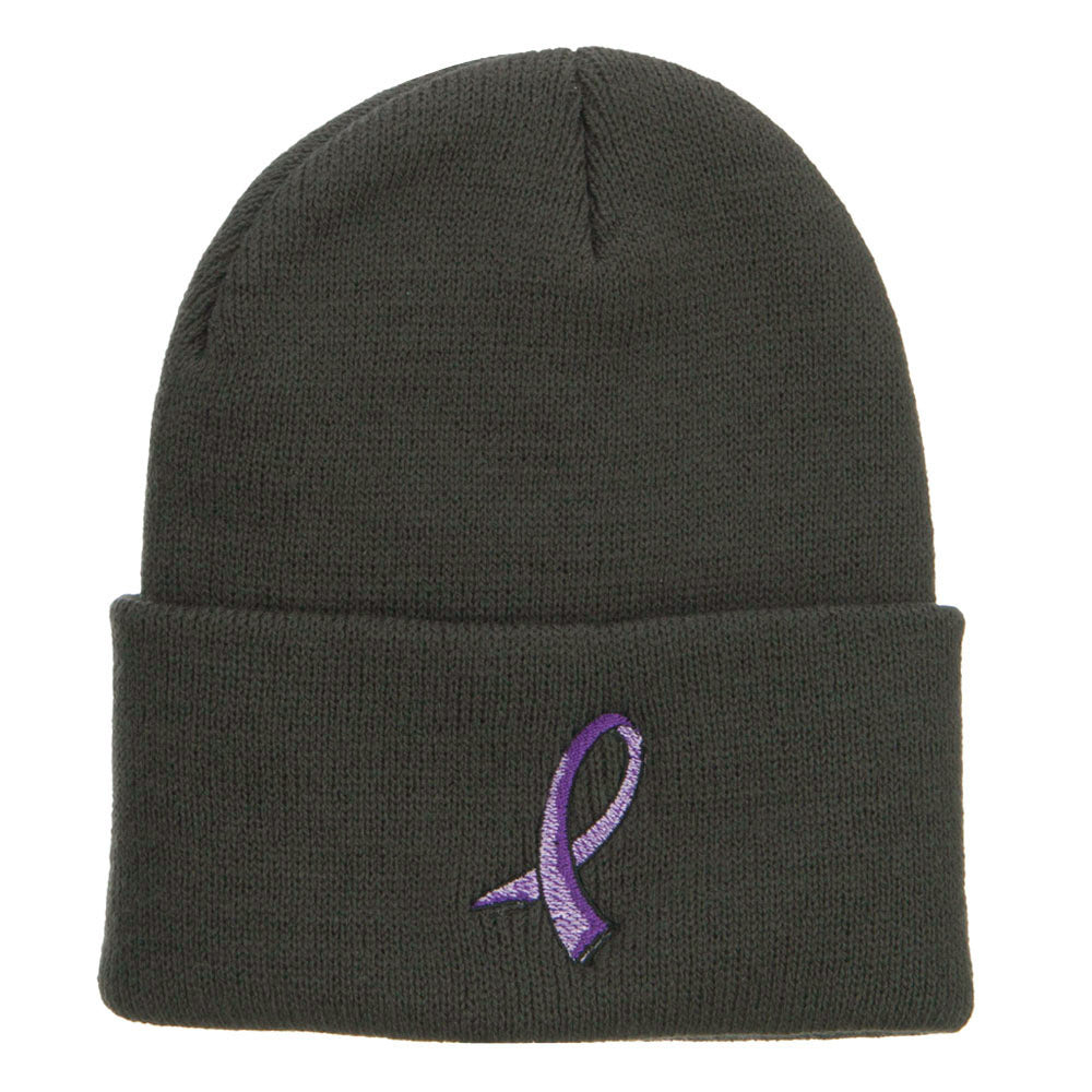 Testicular Cancer Orchid Embroidered Long Beanie - Dk Grey OSFM