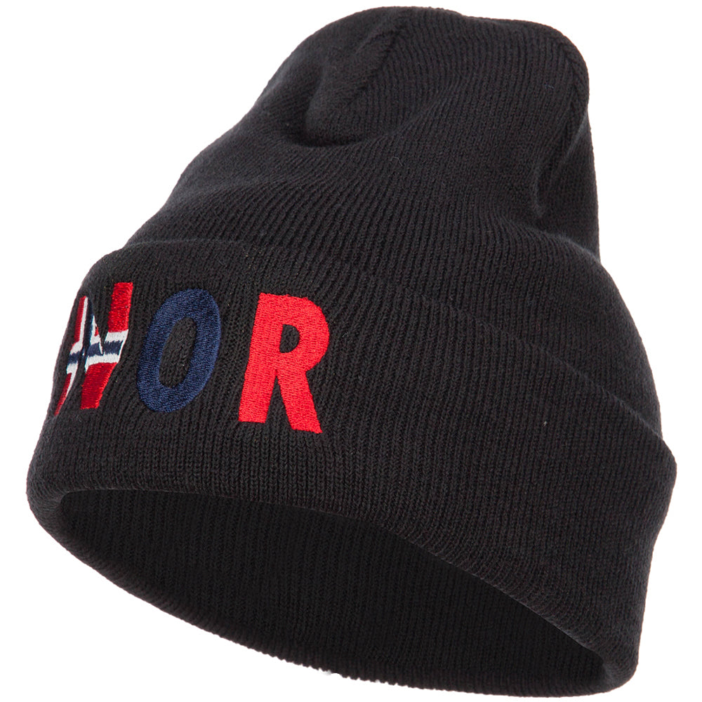 Norway Embroidered Long Beanie - Black OSFM