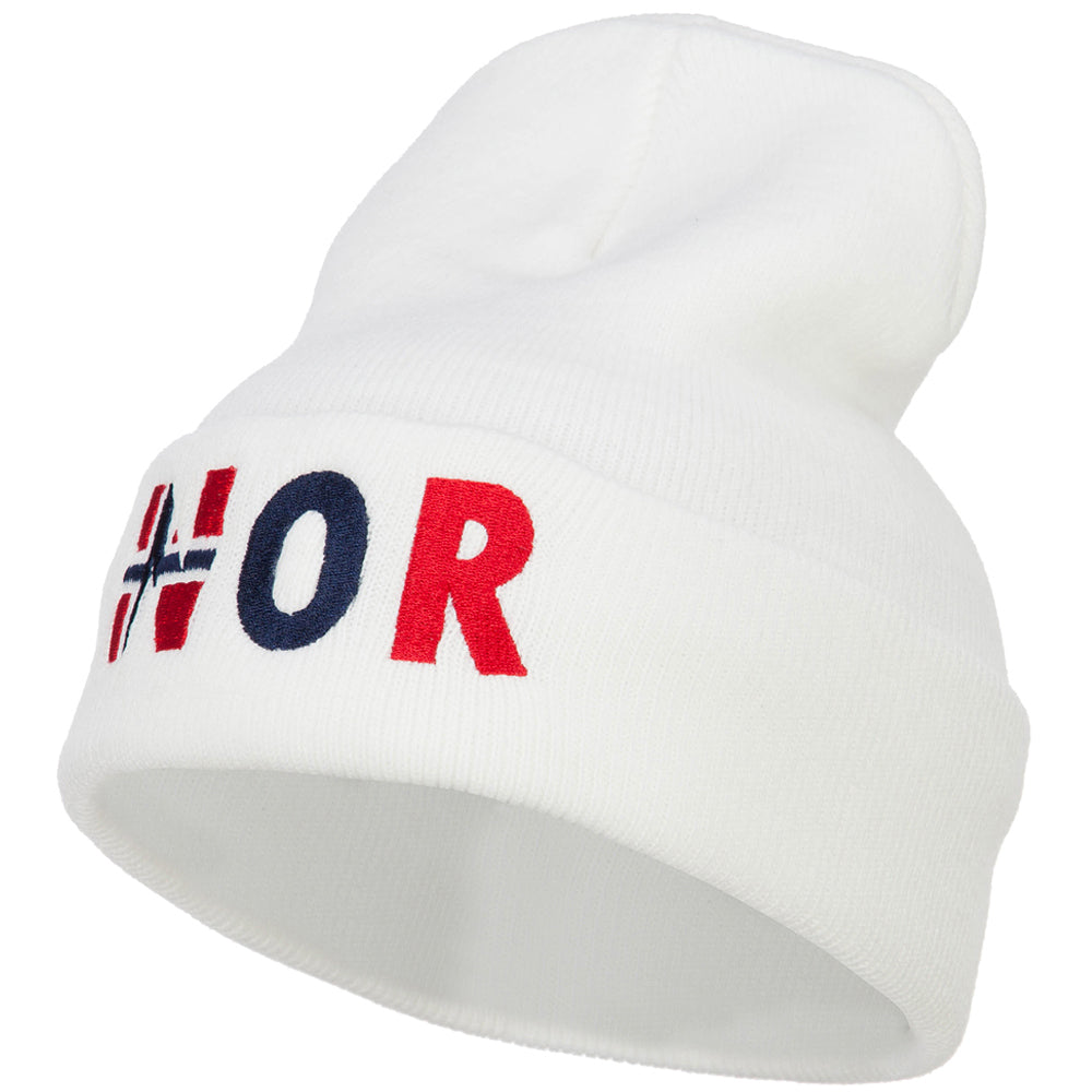 Norway Embroidered Long Beanie - White OSFM