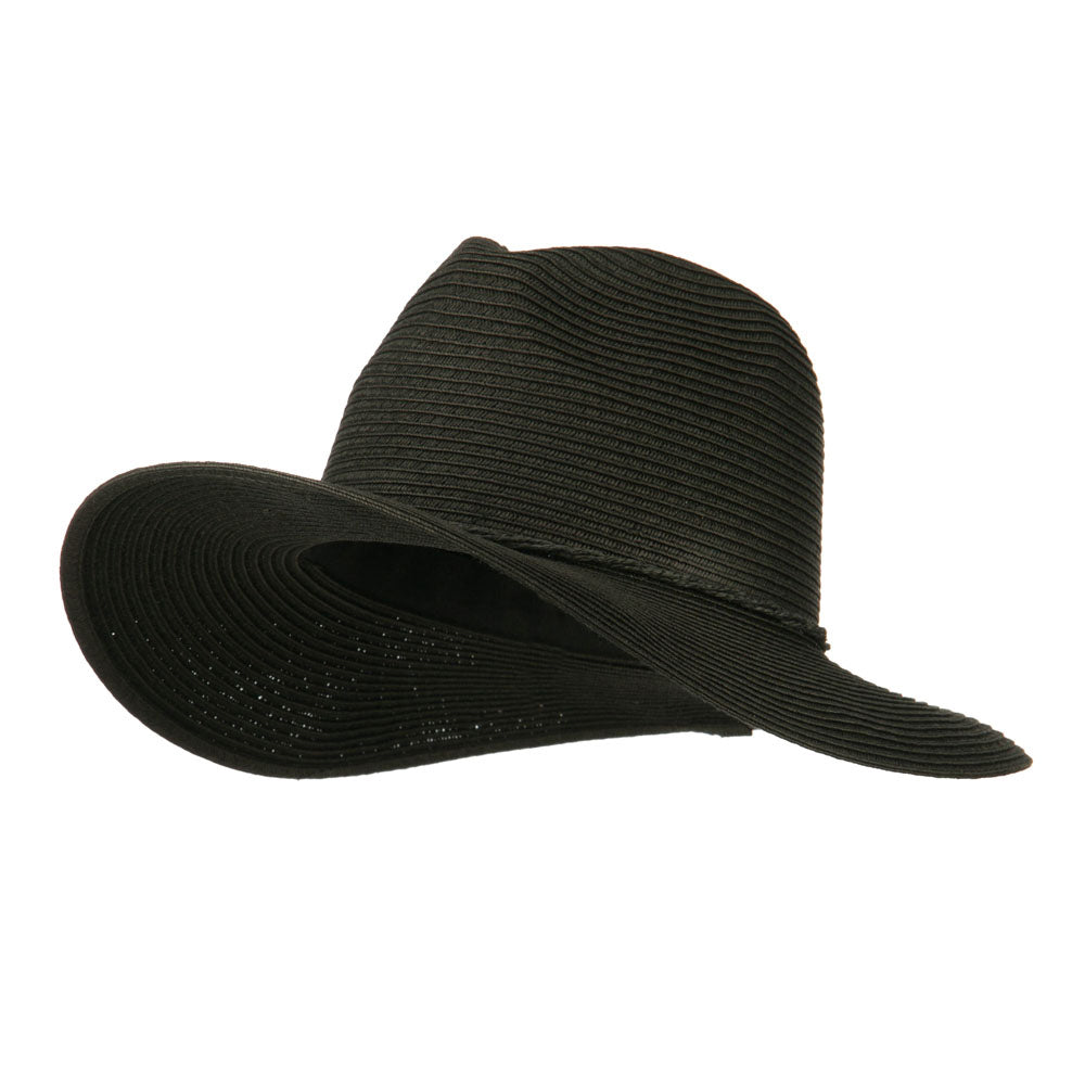 Ribbon Paper Straw Panama Hat - Black S-M