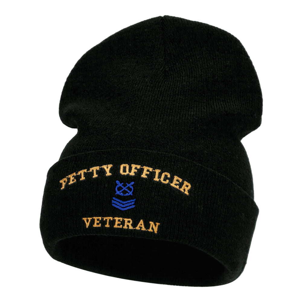 Petty Officer Veteran Embroidered Long Knitted Beanie - Black OSFM