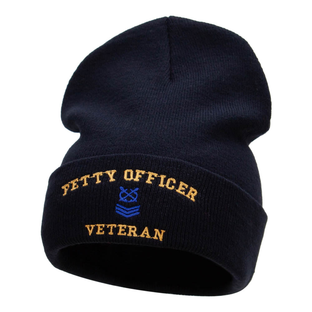 Petty Officer Veteran Embroidered Long Knitted Beanie - Navy OSFM