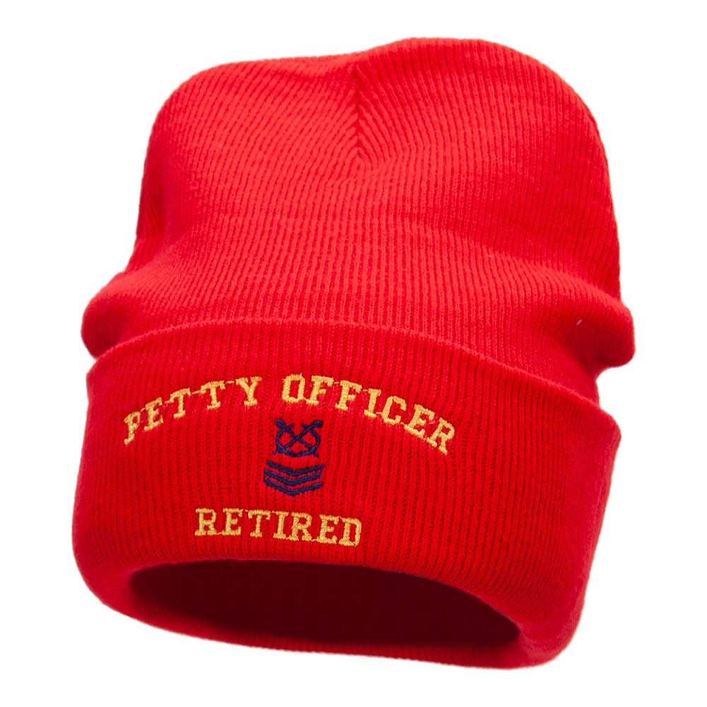 Petty Officer Veteran Embroidered Long Knitted Beanie - Red OSFM