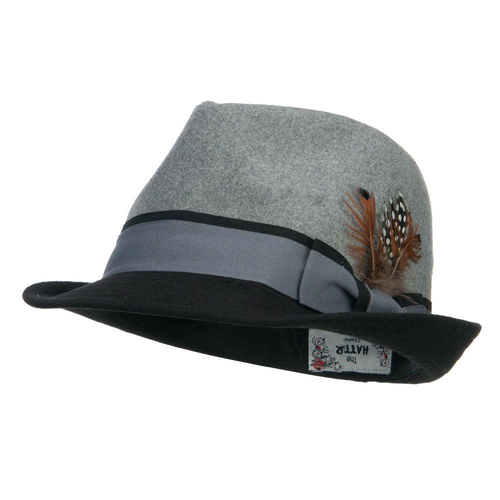 Two Tone Fedora with Feather - Grey OSFM