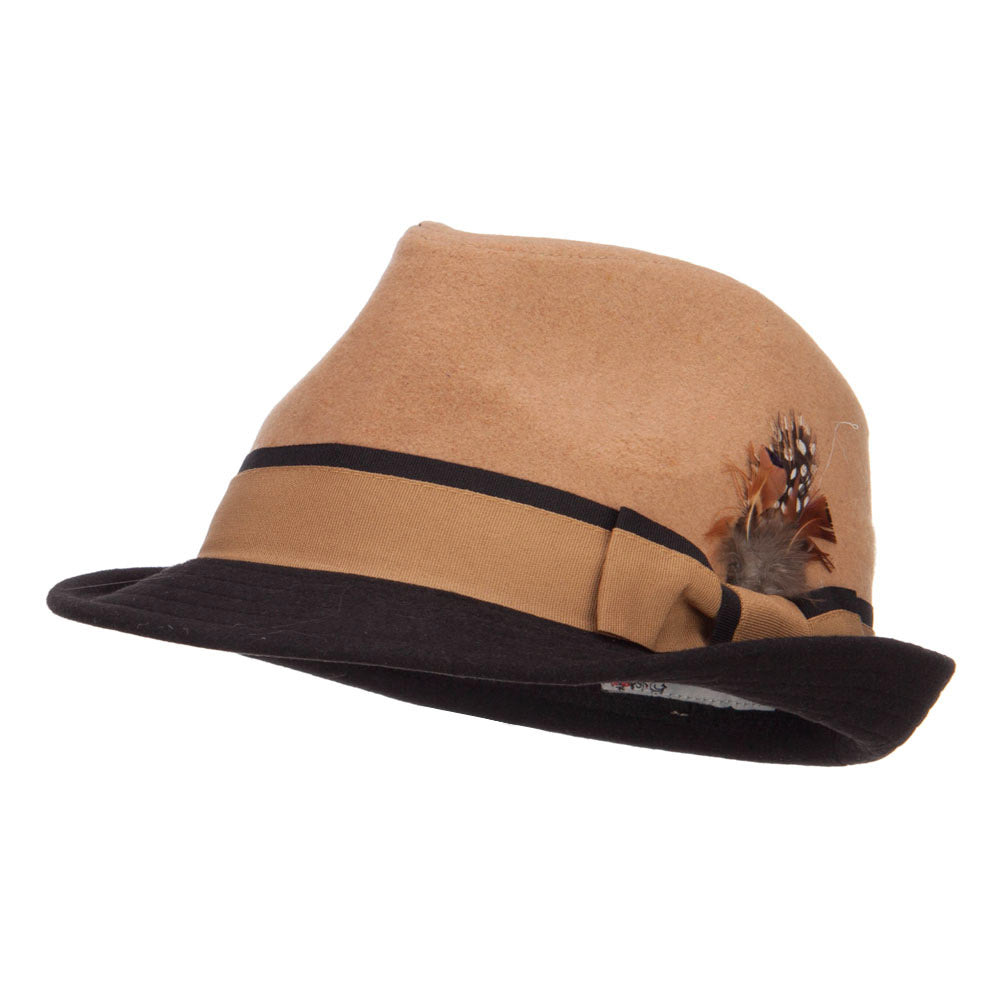 Two Tone Fedora with Feather - Camel OSFM