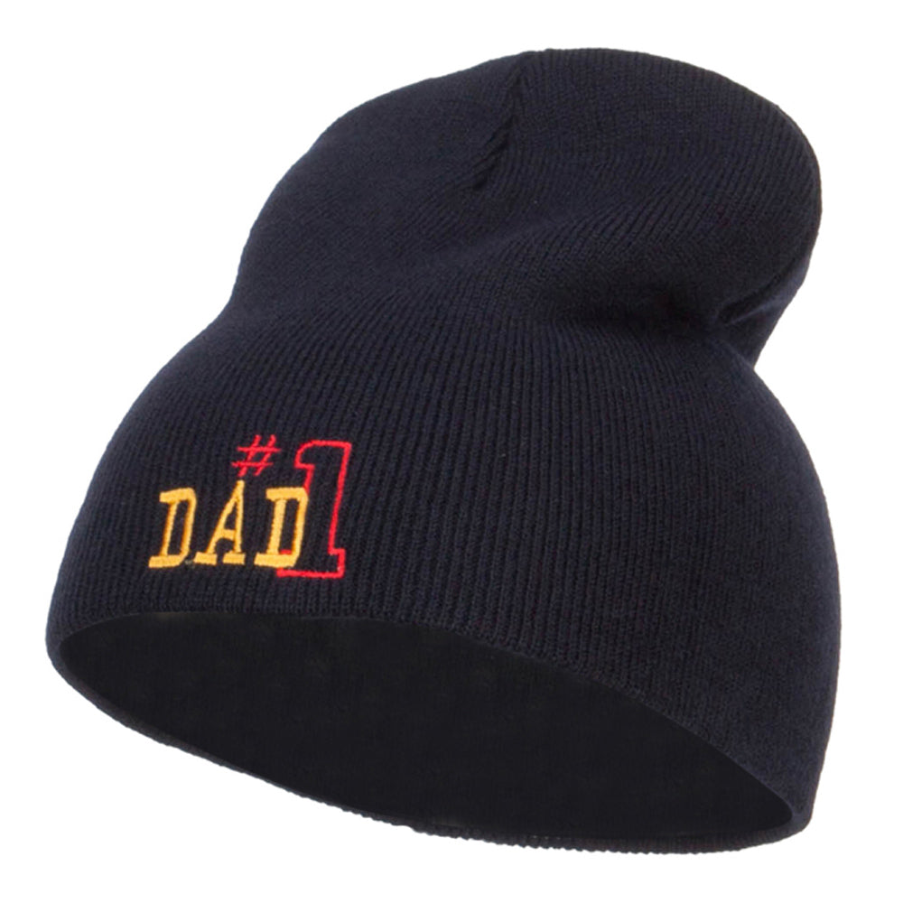 Number 1 Dad Outline Embroidered Short Beanie - Navy OSFM