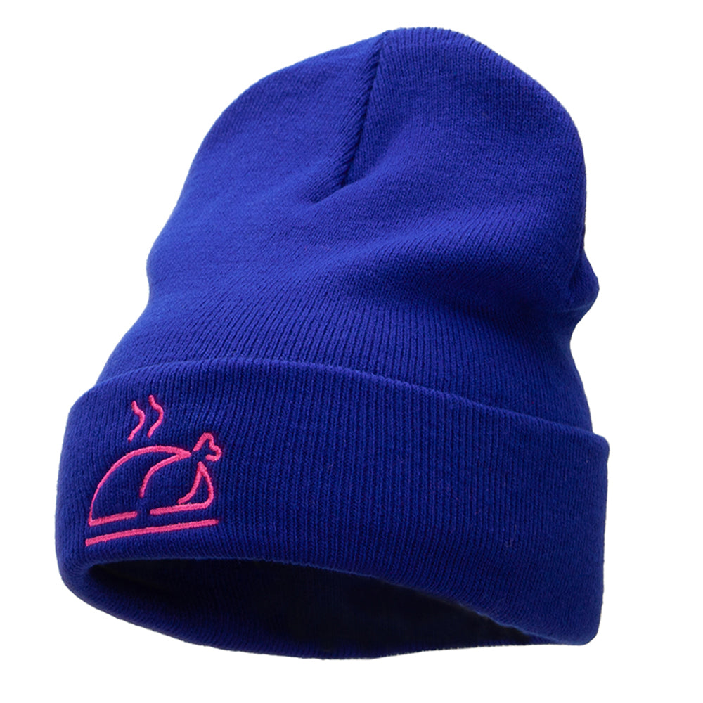 Neon Turkey Embroidered Knitted Long Beanie - Royal OSFM