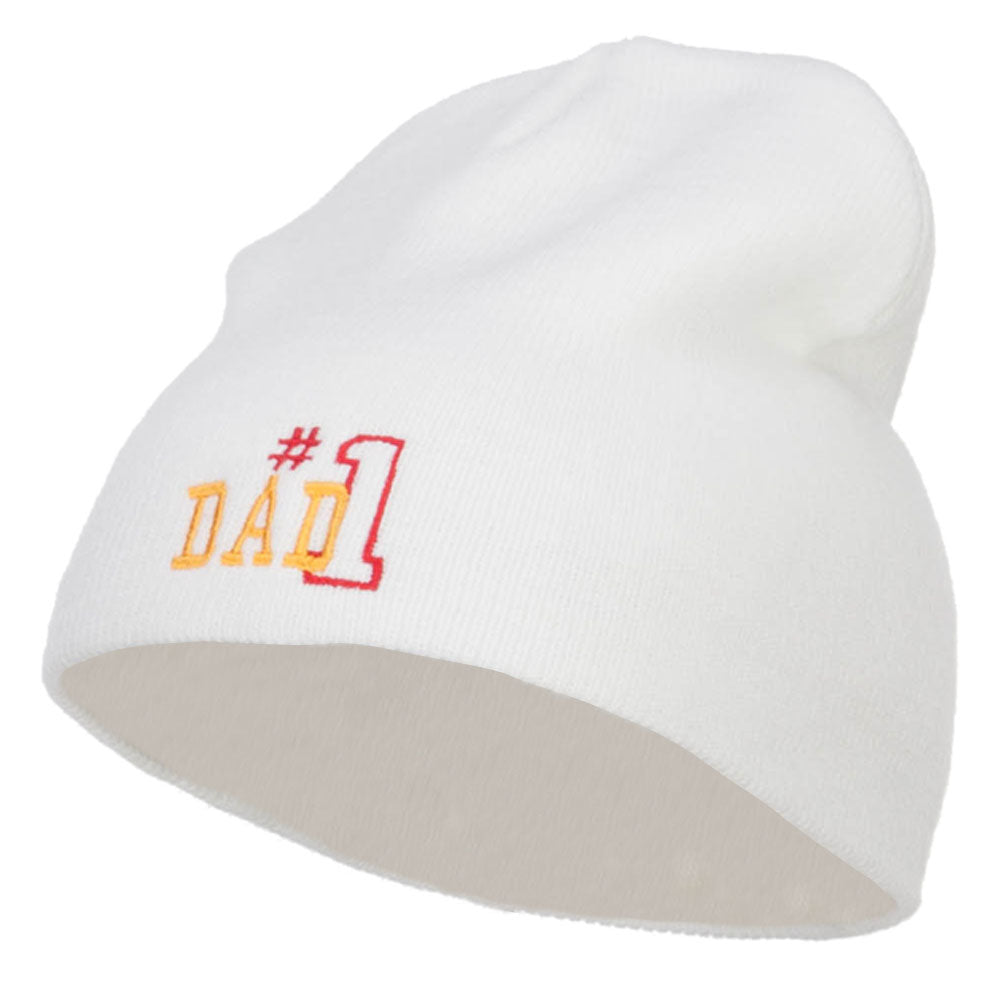 Number 1 Dad Outline Embroidered Short Beanie - White OSFM