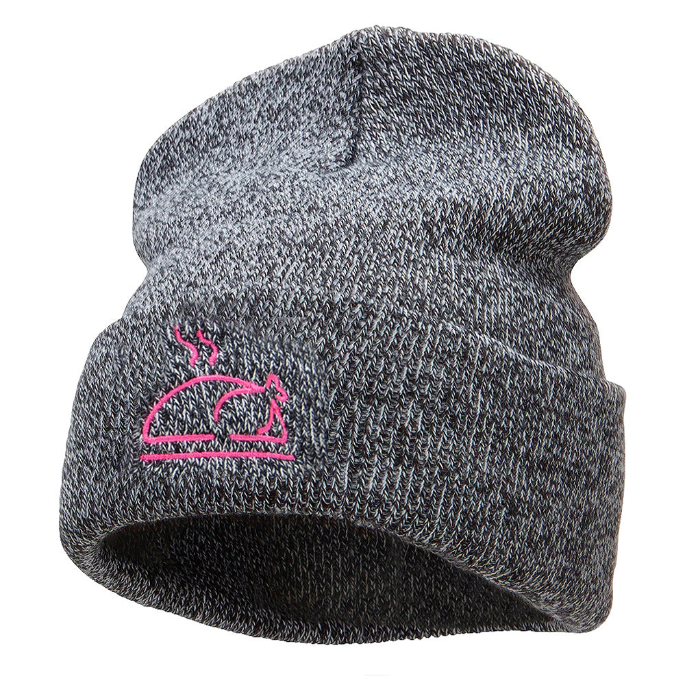 Neon Turkey Embroidered Knitted Long Beanie - Black Marled OSFM