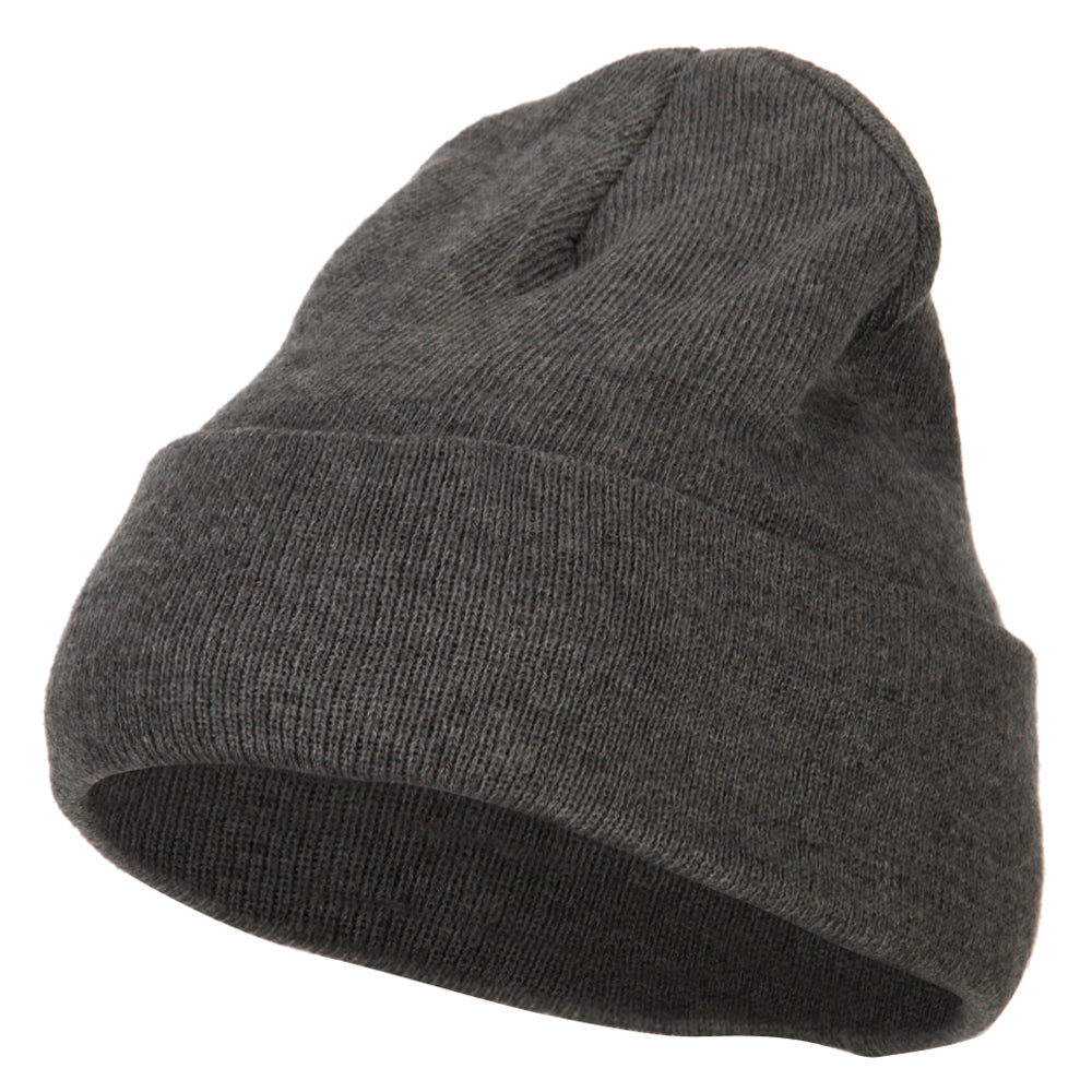 Big Size 12 Inch New Solid Color Long Cuff Beanie - Charcoal XL-3XL