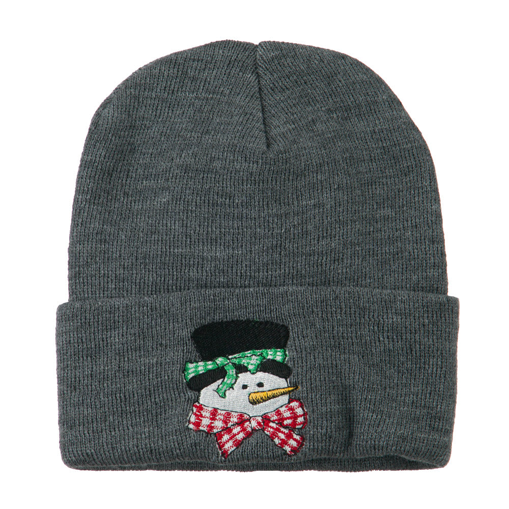 Snowman&#039;s Head with Scarf Embroidered Beanie - Grey OSFM