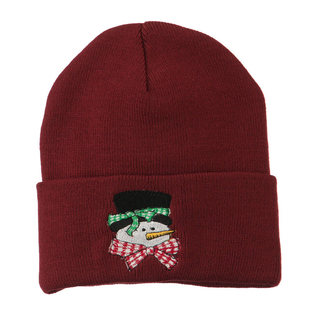 Snowman&#039;s Head with Scarf Embroidered Beanie - Maroon OSFM