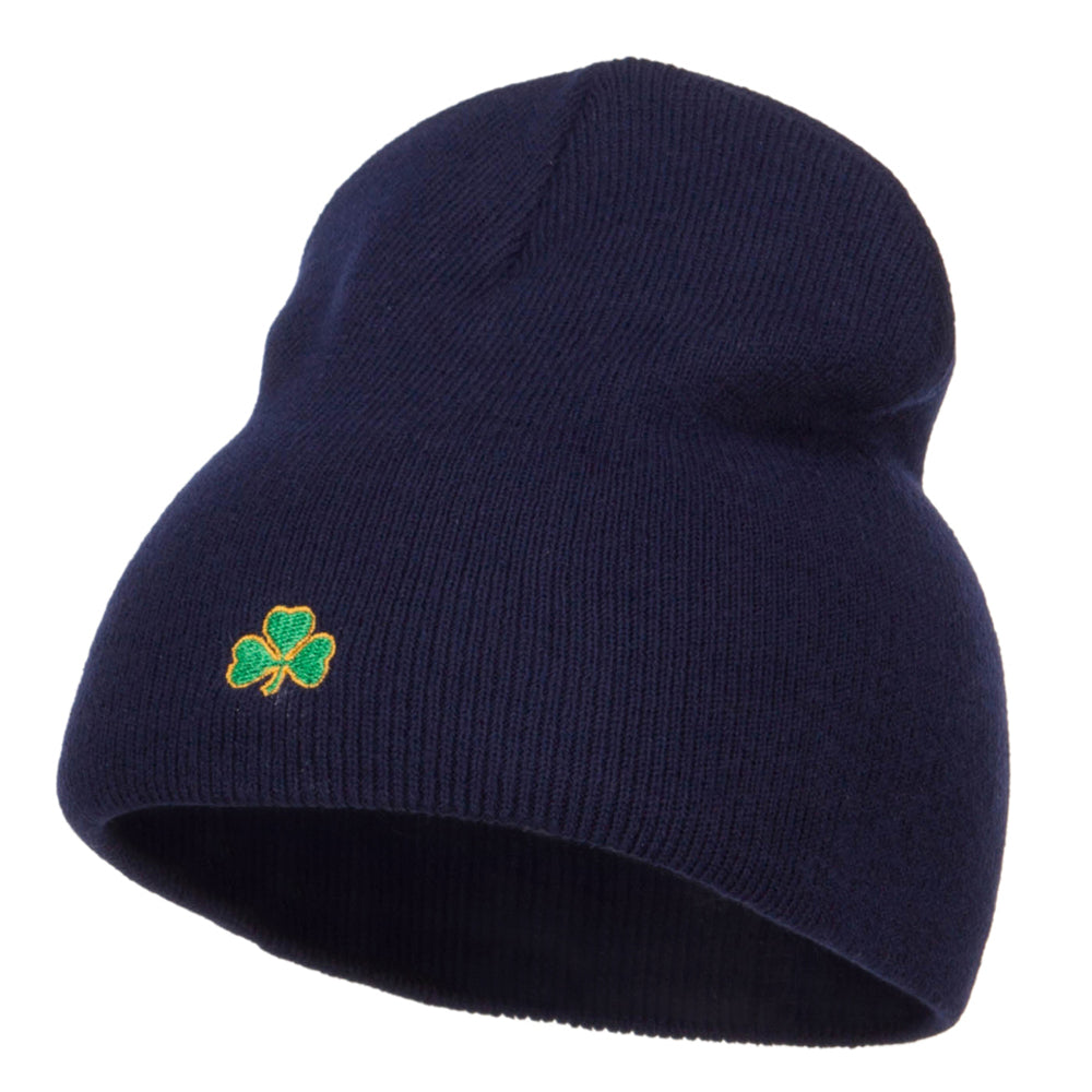 Mini Shamrock Embroidered Short Beanie - Navy OSFM