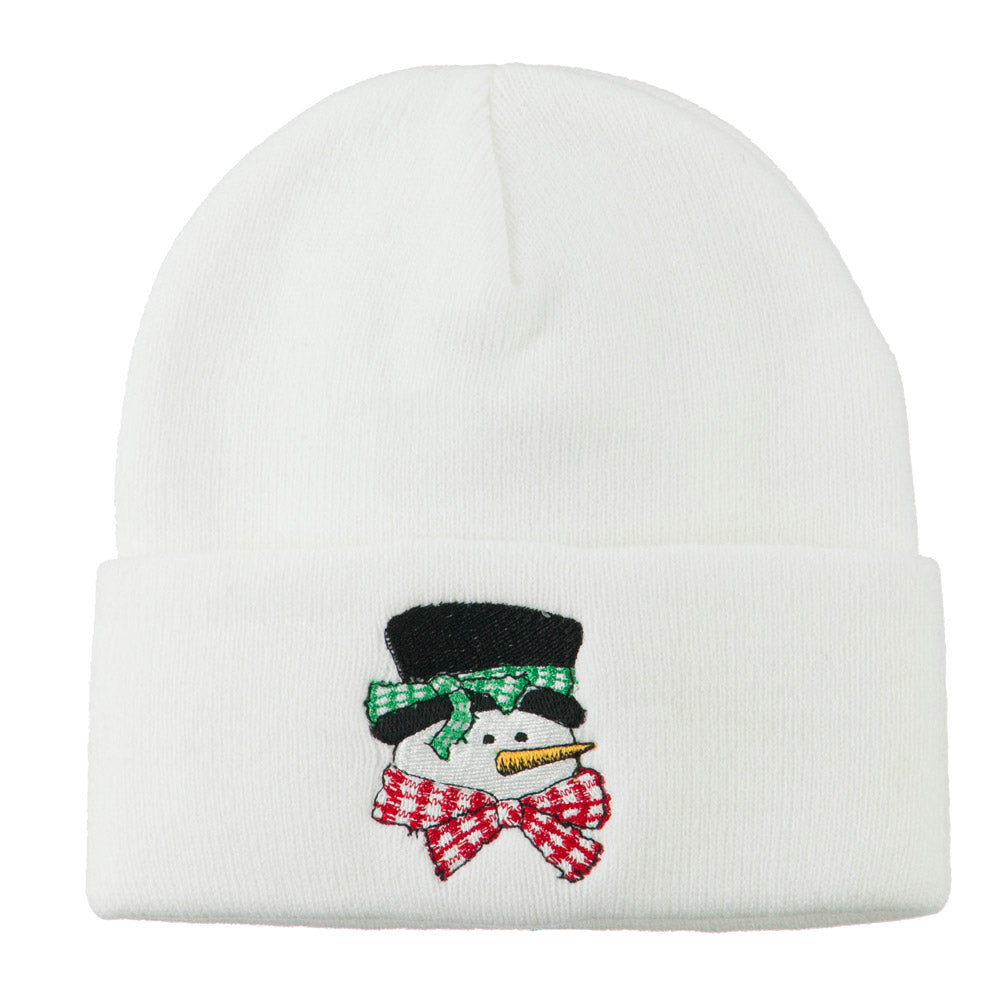 Snowman&#039;s Head with Scarf Embroidered Beanie - White OSFM