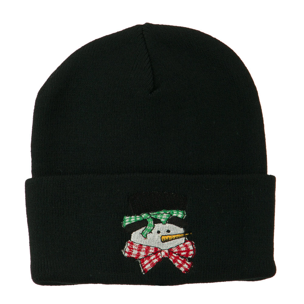 Snowman&#039;s Head with Scarf Embroidered Beanie - Black OSFM