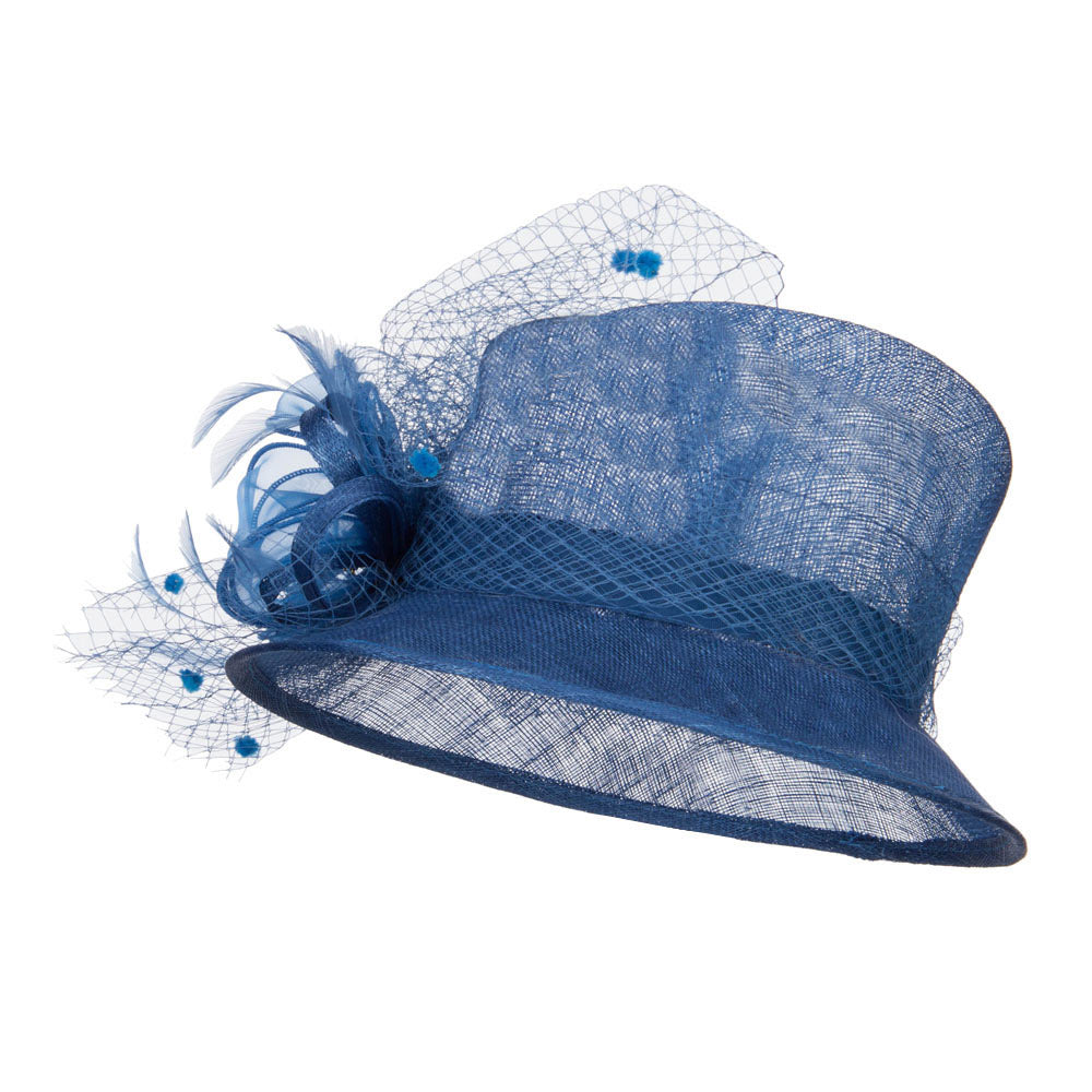 Flower Net Detailed Fashion Sinamay Hat - Blue OSFM