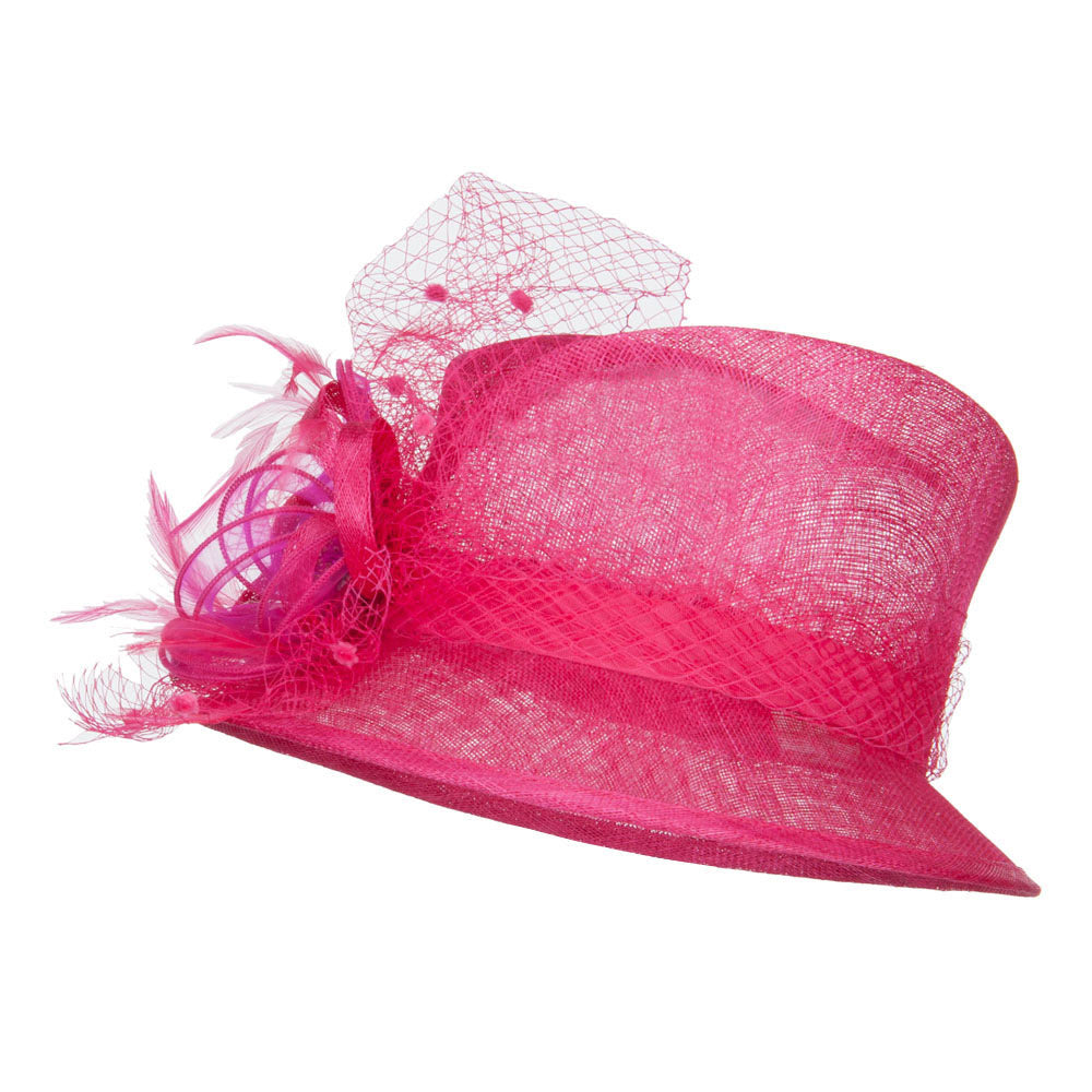 Flower Net Detailed Fashion Sinamay Hat - Fuchsia OSFM