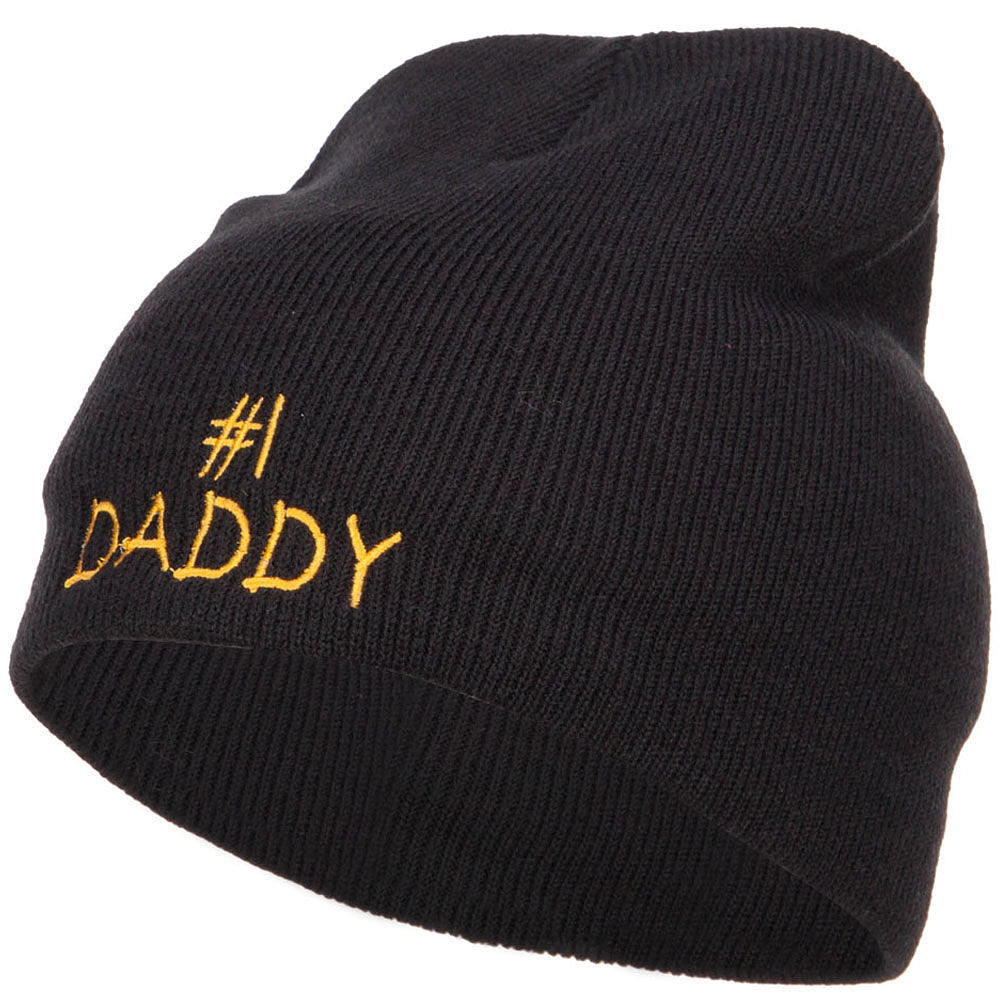 Number One Daddy Embroidered Short Beanie - Black OSFM