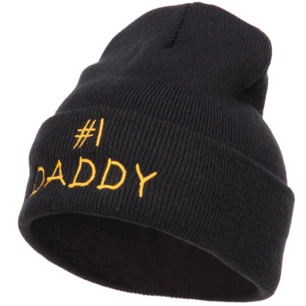 Number One Daddy Embroidered Long Beanie - Black OSFM