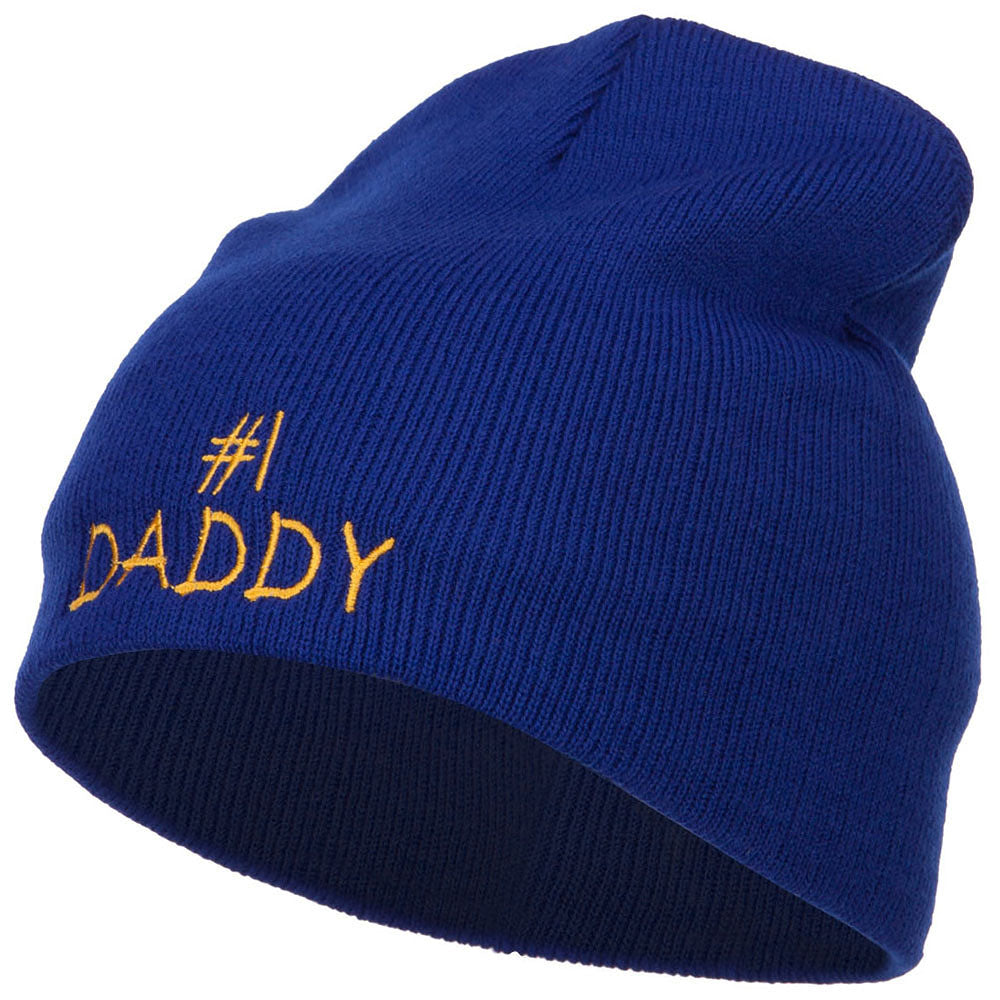 Number One Daddy Embroidered Short Beanie - Royal OSFM